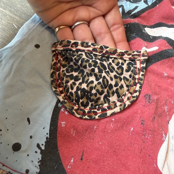 Kaos Blue Tank Dress with Red Tongue Graphic and Leopard Trim - Picture 3 of 12